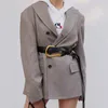 Designers Dames Mode Riemen Hoge Kwaliteit Dames Grote Hoefijzer Gesp Lederen Dubbele Tassel Taille Belt voor Coats