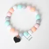 Charm Bracelets IYOE 10mm Candy Color Acrylic Glass Beads For Kids Women White Red Enamel Heart Pendant Friendship Bracelet Gift
