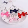 Koreańska księżniczka Flower Crown Clips Diamond Crown Barrettes Baby Hair Bows Girls Crystal Bowknot Crown Hair