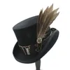 15 cm (5.81inch) Top Hat Wool Kobiety Mężczyźni Steampunk Cylinder Fedora Hat Handwork Skórzany Magia Cosplay Party Caps Dropshipping1