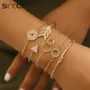 Sindlan 5pcs Crystal Geometric Bracles pour femmes Bracelets ouverts en or vintage Set Arrow Compass Boho Bracelet Chain de chaîne de poignet 7698782
