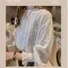 Dingaozlz estilo de renda de estilo vintage Sleeve Hollow Out Blouse White Casual Casual Fashion Women Lace Tops BLUSA 200925