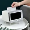 Creative TV Tissue Box Desktop Paper Holder Dispenser Storage Serve Case Organizer med mobiltelefoninnehavare för Home EL9962475