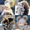 Beanies Mother Kids Warm Winter Caps Real Fur Pom Beanie Wool Hat Knusted Hat for Baby Boys Girls Pompom Raccoon Balls Cap Bonnet15680254