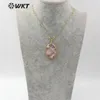 Kedjor WT-N1148 Natural Cherry Blossom Agates Gold Necklace Teardrop eller Oval Shape Crystal Pendant Flower Pink Jewelry2649