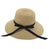 Moda Lato Słomy Bowknot Wstążka Plaża Wiadro Kapelusze Kobiety Ladies Składane Podróży Kapelusz Szeroki Brim Sun Visor Cap Sunhat