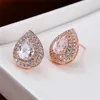 Stud Vintage Femme Blanc Zircon Pierre Boucle D'oreille Rose Or Argent Couleur Simple Géométrique Grand Boucles D'oreilles De Mariage Pour Women1