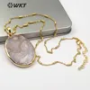 Kedjor WTN1148 Natural Cherry Blossom Agates Gold Necklace Teardrop eller Oval Shape Crystal Pendant Flower Pink Jewelry3951732