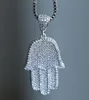 Fashion Hip Hop Hamsa Hand Charm Necklaces 24Inch Women Men Couple Gold Silver Color Iced Out Statement Pendant Necklace with Cz J9410438