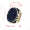 Natural Rough Oval Color Purple Druzy Stone Bead Charm Pave Rhinestone Big Wide Wrap Hammered Gold Open Ring cuff Women Jewelry9376798