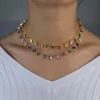 Colliers de mode Collier d'or pour femmes Charme chaîne de pierre colorée à la main Baguette arc-en-ciel CZ Bijoux de fête en gros