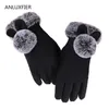 Women Gloves Winter Touch Screen Riding Cute Fur Ball Mittens Thermal Thick Windproof Waterproof Lovely Female Hand Muff1