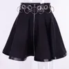 Skirts Jiezuofang Gothic Metal Iron Ring Decoration Women Punk Style PU Patchwork Pleated Skirt Zipper Hollow Out Girls