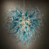 Modern Blue Color Light Fixture High Hanging Lamp Hand Blown Glass Chandelier for Bar LED Home Lights Living Room Decor