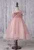 赤面ピンクの花の女の子の女の子のドレスの結婚式の熱いジュエルネックティアリングフリル子供たちのPageantパーティー誕生日ガウン