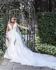 2021 Designer Lace Wedding Dresses Mermaid Overskirt Detachable Train Long Sleeves Bridal Gowns With Sexy Deep V Neck Gorgeous Wed306f