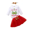 Bébé Mes premières tenues de Noël Ensemble de vêtements pour bébés en bas âge Costume de fête de Noël pour nouveau-né Bandeaux à nœud doré Jupes en maille Tutu rouge 3 pièces / ensemble M2775