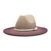 Unisex Panama Kapelusze Jazz Imitacja Woolen Fedora Hat Brown Pas Klamra Decor Wide Brim Party Cowboy Spray Cap Farba