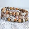 MG0746 8 mm A Grade Sunstone Energy Bracelet Set Hamsa Hand Wrist Mala Bracelet Lotus Flower Charm Yoga Bracelet Set