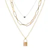 Creative Geometric Chain Heart Lock Necklace Pendant Gold Punk Multilayer Clavicle Necklaces for Women Fashion Neck Jewelry2076