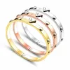 Europe America Fashion New Style Lady Women Titanium steel Engraved V Initials Rivets Bangle Bracelet 3 Color