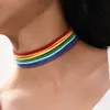 Ins mode womens oude regenboog kleur kettingen chocker ketting zilver metalen kleur dames eenvoudige zeven lagen Koreaanse fluwelen ketting sieraden