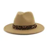 Унисекс Wool Felt Джаз шлемов Fedora с Leopard Grain пояса женщин мужчин Широкий Брим Панама Trilby карнавал Формальное Hat