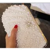 Women's Evening Bag for Lady Beige Beaded Female Clutch Fashion Diamond Pearl Tote Wedding