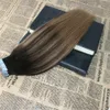 أومبير اللون # 2 البني الداكن يتلاشى إلى # 6 balayage الجلد لحمة الشعر البشري الشعر الشريط في extensons slik مستقيم 40 قطع الشريط على الشعر السلس