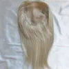 13x15cm Mono Base Hair Topper for Women Platinum Blonde #60 Virgin Russian Slik top Clip in Pieces Toupee Extensions