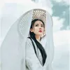 Geizige Brimhüte Chinesische alte Hut Frauen Hanfu -Kappe mit langem Schleier weiß roter schwarzer Douli Cosplay Requisite Ritter Gesichtsbedeckung für235v