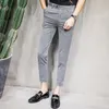 Homem Britânica Estilo Vestido Calças Slim Fit Calças Cinzentas Pretas 2020 Formal Pantalon Lana Stripe Homens Calças de Negócios Elegante