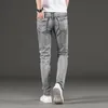 Jeans masculinos homens 2021 verão estiramento negócios casual em linha reta magro ajuste luz cinza denim calças calças clássico cowboys301f