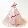 Rose rose 2021 Robes de quinceanera pour Sweet 16 Filles High Neck Per perle froide épaule Crystal Bling Tulle Corset Balle Ball Ball P7727031