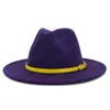 New Men Women Wide Brim Wool Felt Fedora Panama Hat with Leather Belt Jazz Trilby Cap Party Formal Top Hat Different Colors