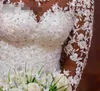 Cystal Бисероплетения длинного рукава Vintage Кружево Русалка Свадебные платья 2020 High Neck Аппликация кнопка свадебных платьев Белого свадебное платье