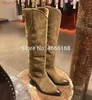 Vinapobo bout pointu en daim véritable cuir genou bottes hautes femmes gros talon haut chevalier bottes moto zapatos de mujer1