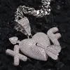 Pendentif Colliers Personnalisé 2 Lettres Une Flèche À Travers Le Coeur Collier Hip Hop Plein Glacé Cubique Zircone Or Sliver CZ Stone312O