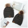 Kids Adults Pom Poms Beanies Knitted Hat Thick Warm Winter Hat Soft Stretch Cable Knit Wool Hats Skullies Beanie Girl Ski Caps GGA3727