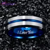 8mm Bredd Tungsten Mäns Ring Black Electropled Inner Ring Bevel Blue Groove Steel Frosted Tungsten Steel