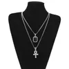 Egyptisk Ankh -livsnyckel Bling Rhinestone Pendant med Red Ruby Pendant Halsband Set Men Hip Hop Jewelry .7301117