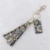 European and American personality luggage tag wallet keychain fashion long plaid leopard print tassel key ring pendant