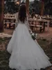 Prinsessan Fairy Country Bröllopsklänningar 2021 Långärmad Baklösa Lace Tulle Bohemian Illusion Beach Bride Reception Gown Robes