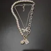 2PCS/SET Pearls Geometric Pendant Necklaces for Women Vintage Baroque Pearl Chain Necklace Portrait Coin Charm Statement Jewelry Christmas