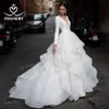 Vestido de casamento simples manga comprida cetim vestido de baile ruched tulle nupcial 2020 princesa swanskirt n361 personalizado vestido de novia