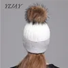 Kvinnor Winter Raccoon Wool Furpom Pom Hat Women Warm Sticked Casual Double Color Skallies Beanies12520