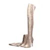 New Women Boots Print Snake Boots High Thin Heels 12cm Over The Knee Pointed Toe Sexy Serpentine Plus size1