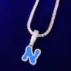 Bubble Letter Blue Oil Zircon Brief Hanger met Tennis Ketting voor Mannen en Dames Ketting Hip Hop Sieraden