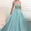 2021 Sexy Spaghetti Straps Prom Dresses A Line 3D Flowers Beading Top Sleeveless Evening Party Gowns Long Special Occasion Dress