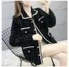 Elegant new women's turn down collar color block wool knitted tweed warm loose plus size coat casacos SMLXL